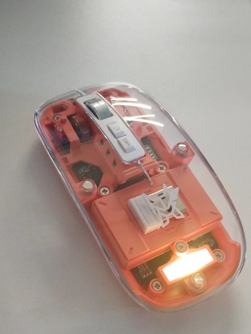 Transparent Shell Wired Mouse in Coral Orange